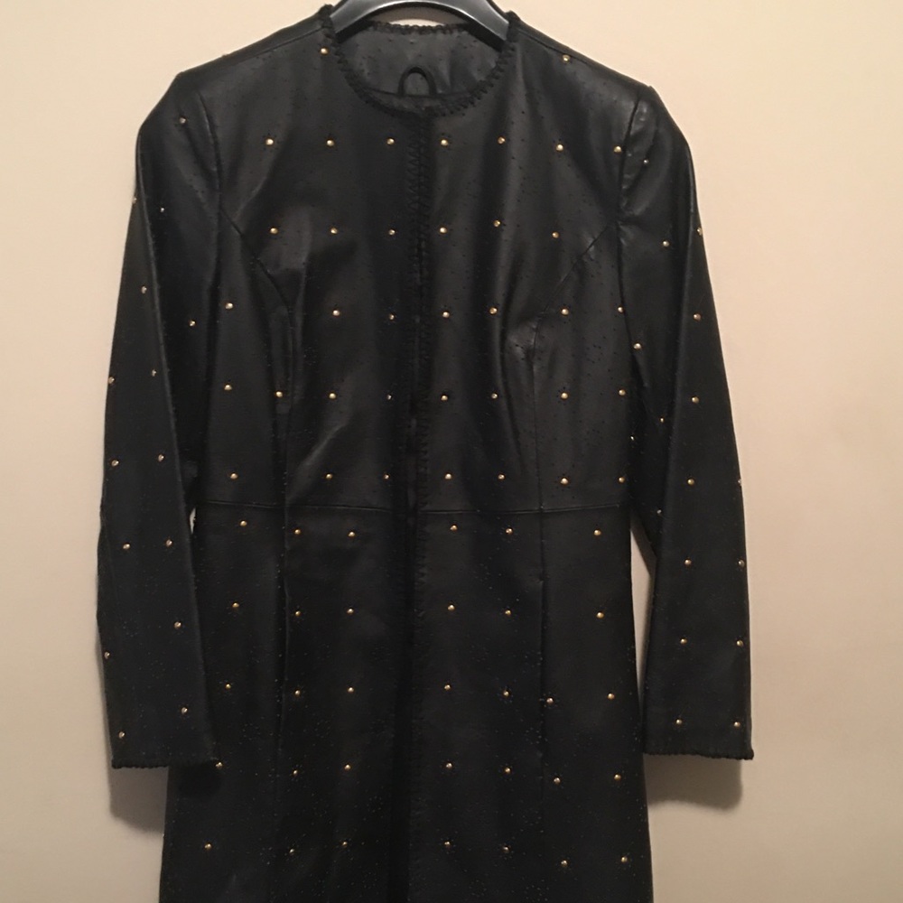 Long, Black, Gold Beaded Leather Jacket